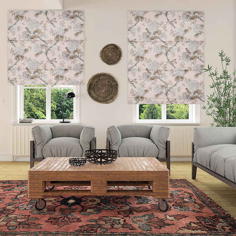 floral roman blinds hydrangea blush